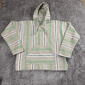 Mexicali Blues‎ Mens Hoodie Medium Tan Striped Baja Pullover Y2K Drug Rug Skater